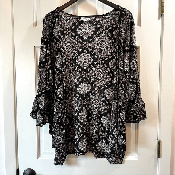 Jody California Sweaters - Vtg Jody California Geometric Floral Open Front Shawl - Size 1X (?) No Size Tag